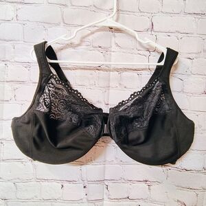 Glamorise Low Cut Wonderwire Black Lace Front Closure Underwire Unlined 50D Bra